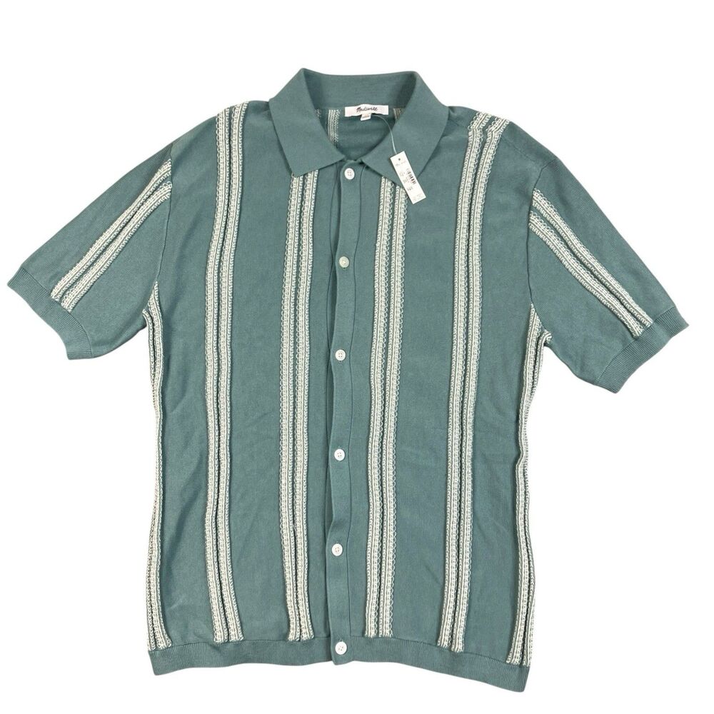 Madewell Sweater Polo Mens XS Green Striped Button Up Preppy Coastal NZ237 Nwt - Picture 2 of 10